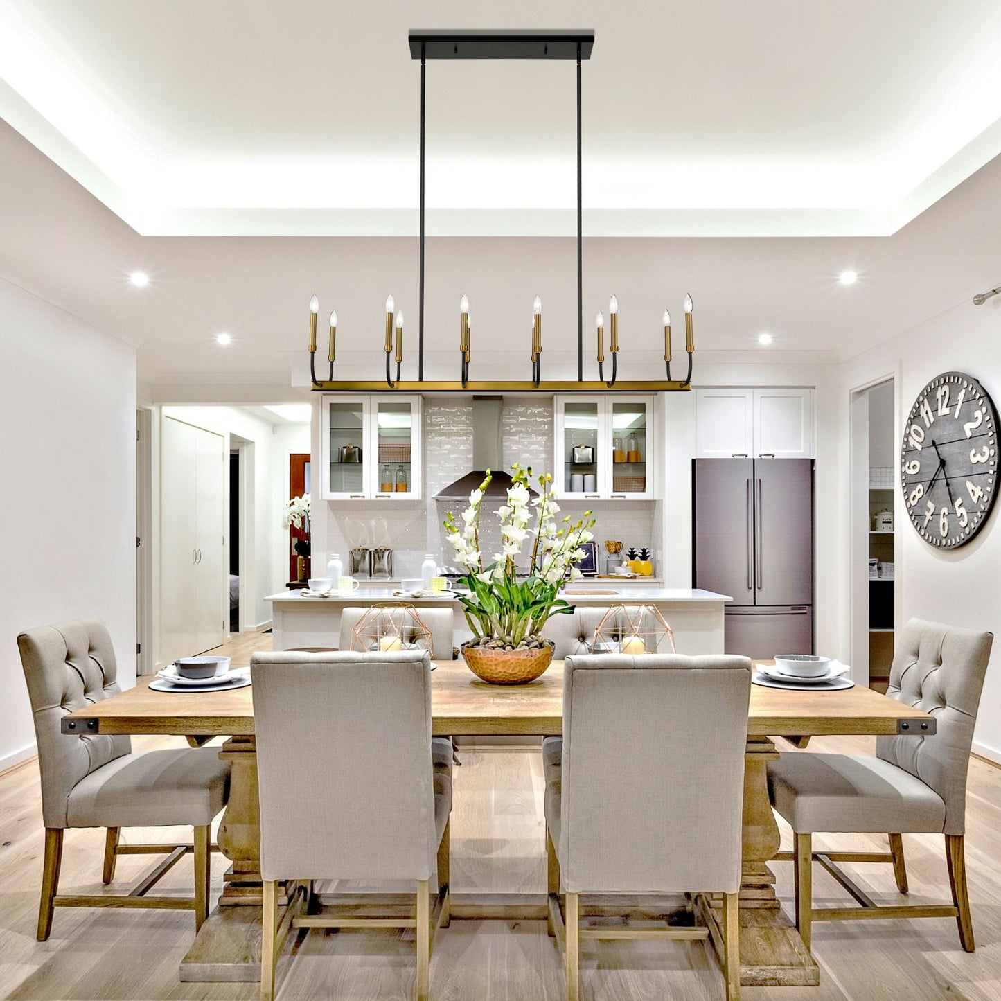 Haylie 12 Light Linear Chandelier Matte Black + Olde Brass