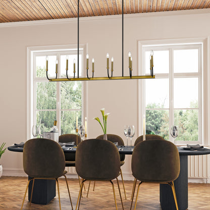 Haylie 12 Light Linear Chandelier Matte Black + Olde Brass