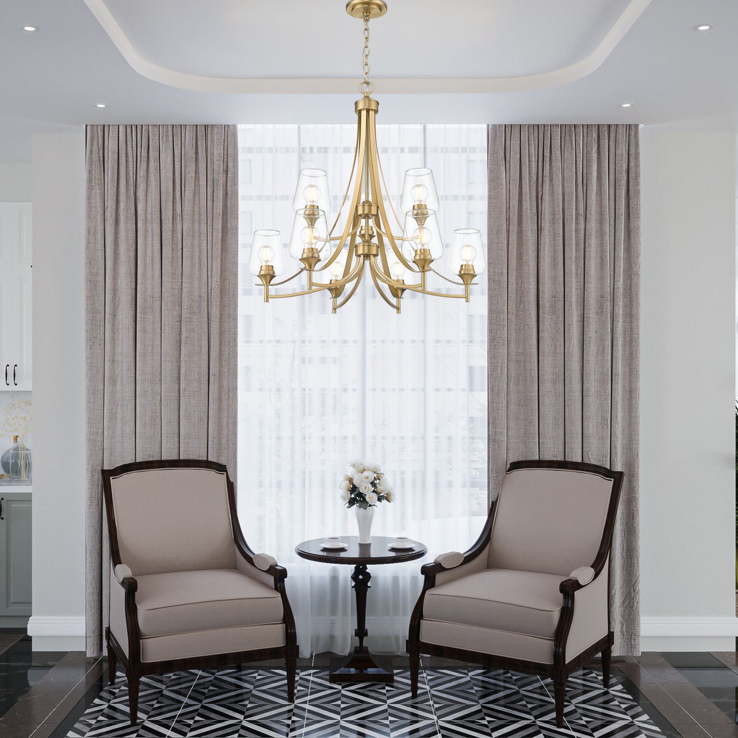Joliet 9 Light Chandelier Burnished Brass
