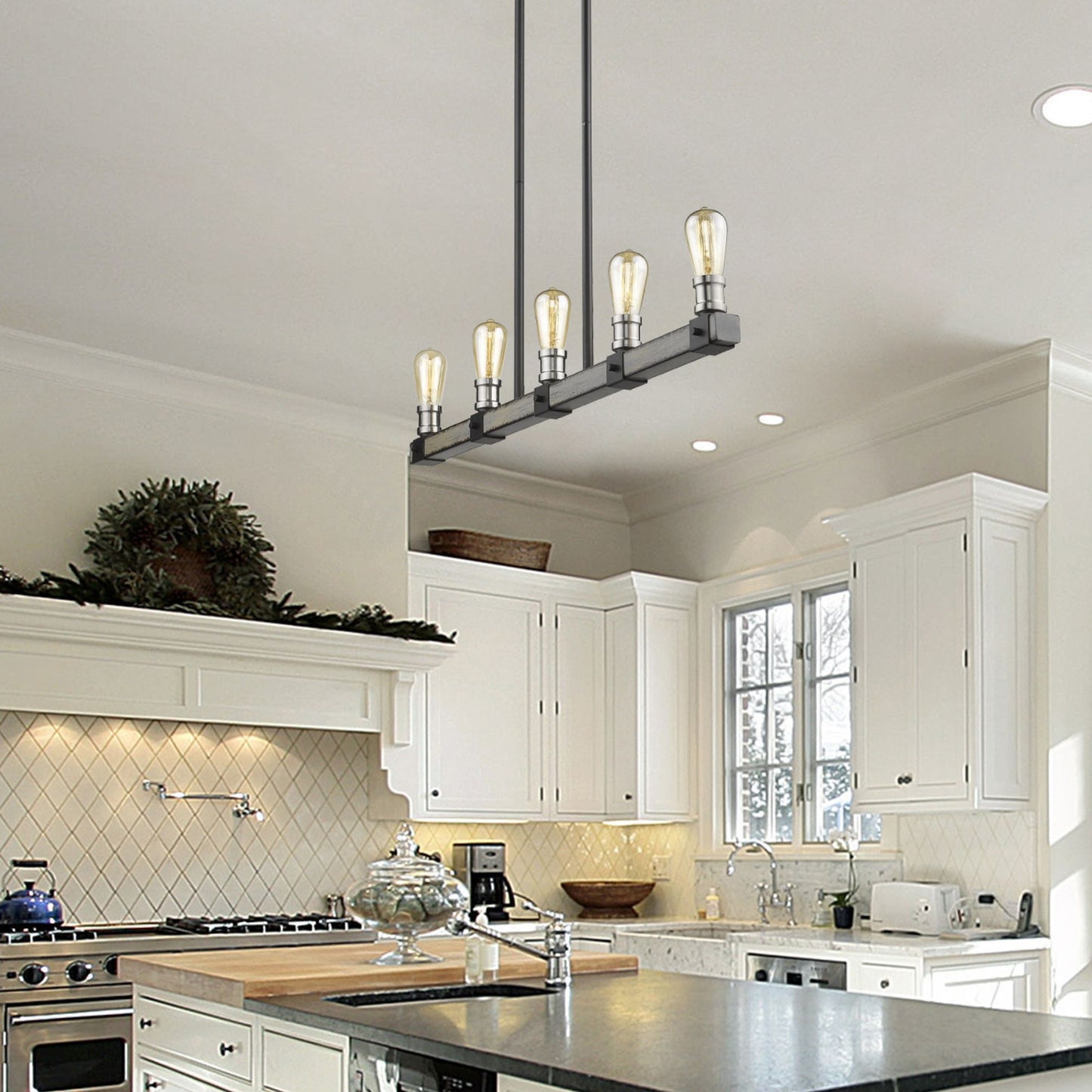 Kirkland 5 Light Linear Chandelier Ashen Barnboard