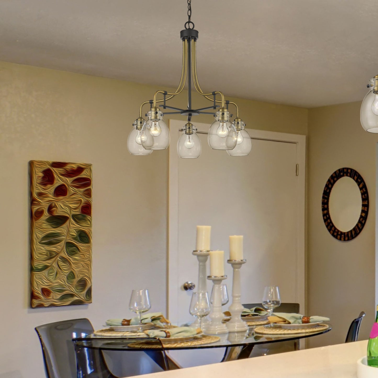 Kraken 5 Light Chandelier Matte Black + Olde Brass