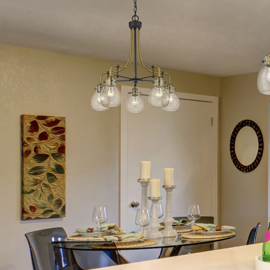 Kraken 5 Light Chandelier Matte Black + Olde Brass