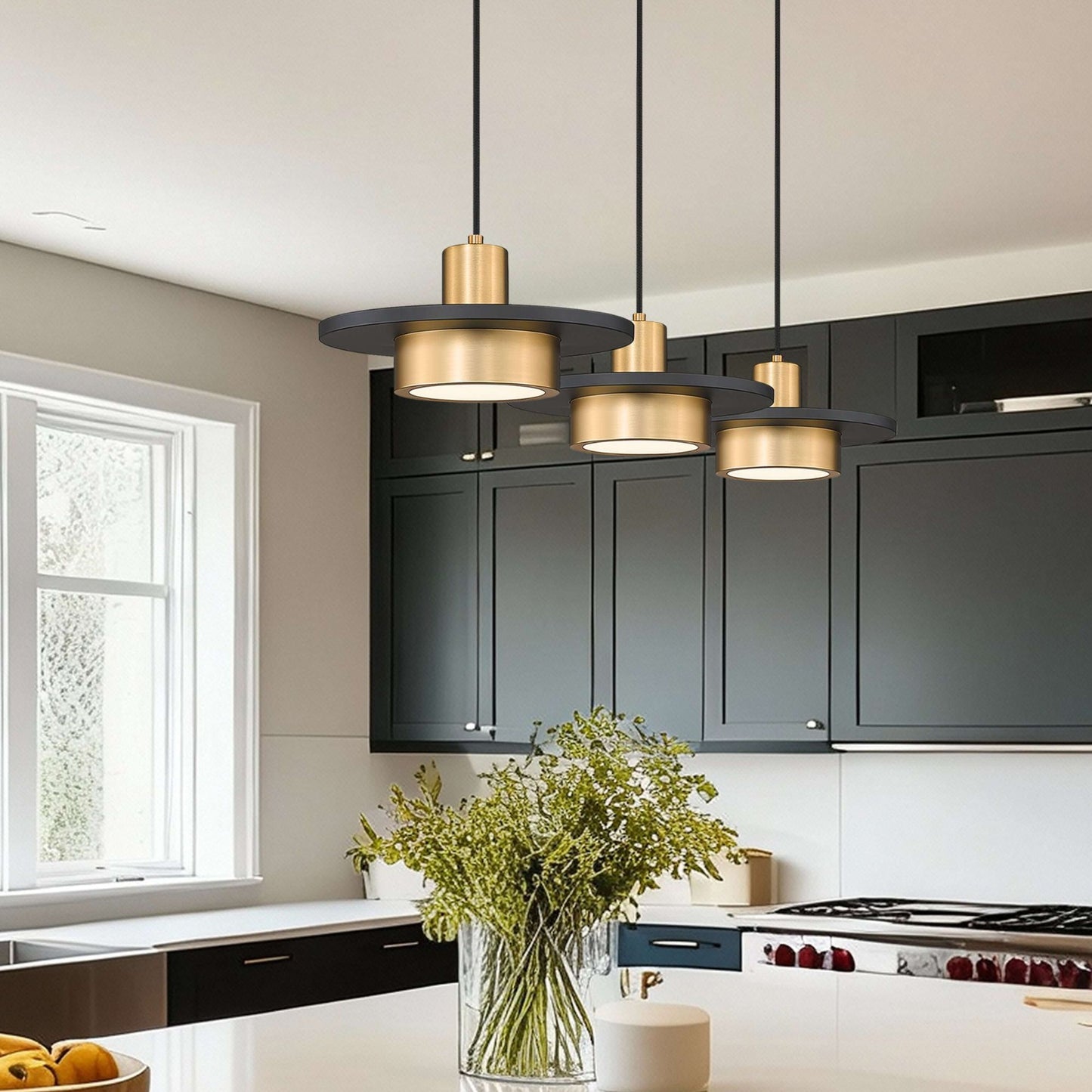 Ludo LED 3 Light Linear Chandelier Matte Black + Modern Gold