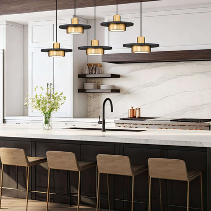 Ludo LED 5 Light Linear Chandelier Matte Black + Modern Gold