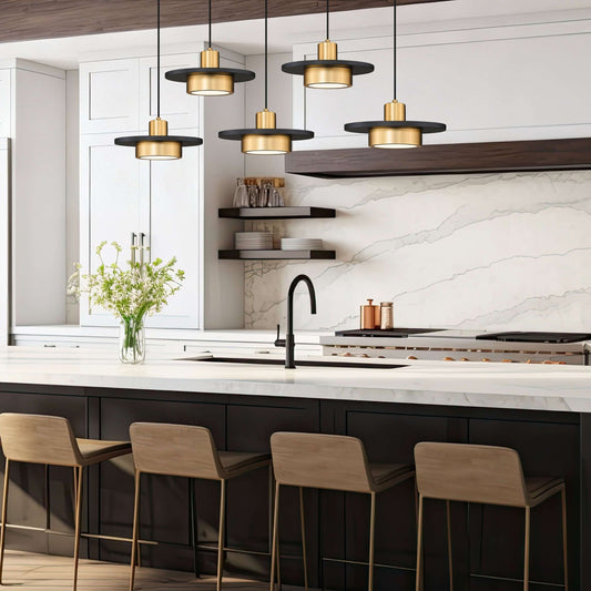 Ludo LED 5 Light Linear Chandelier Matte Black + Modern Gold