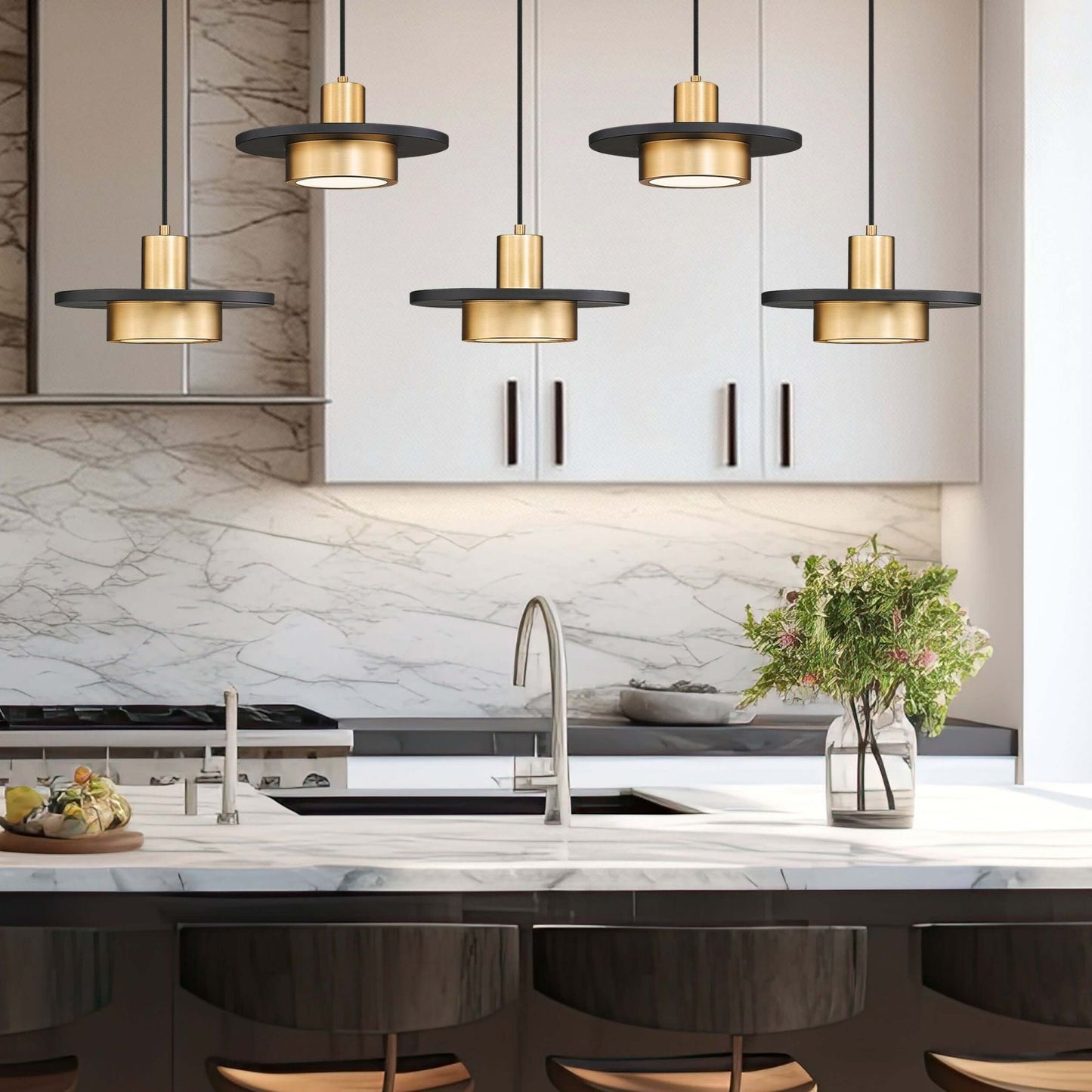 Ludo LED 5 Light Linear Chandelier Matte Black + Modern Gold