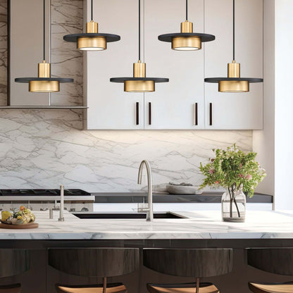 Ludo LED 5 Light Linear Chandelier Matte Black + Modern Gold
