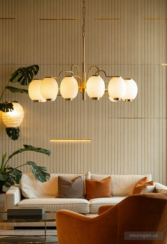 Milan 6-Light Mid-Century Gold Chandelier 30"