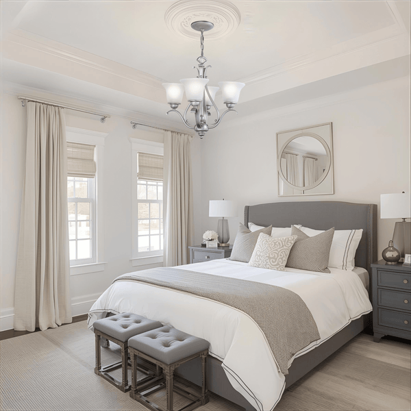 Monrovia 4-Light Mini Chandelier, brushed nickel, frosted glass shades