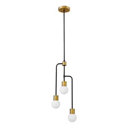 Neutra 3 Light Chandelier Matte Black + Foundry Brass