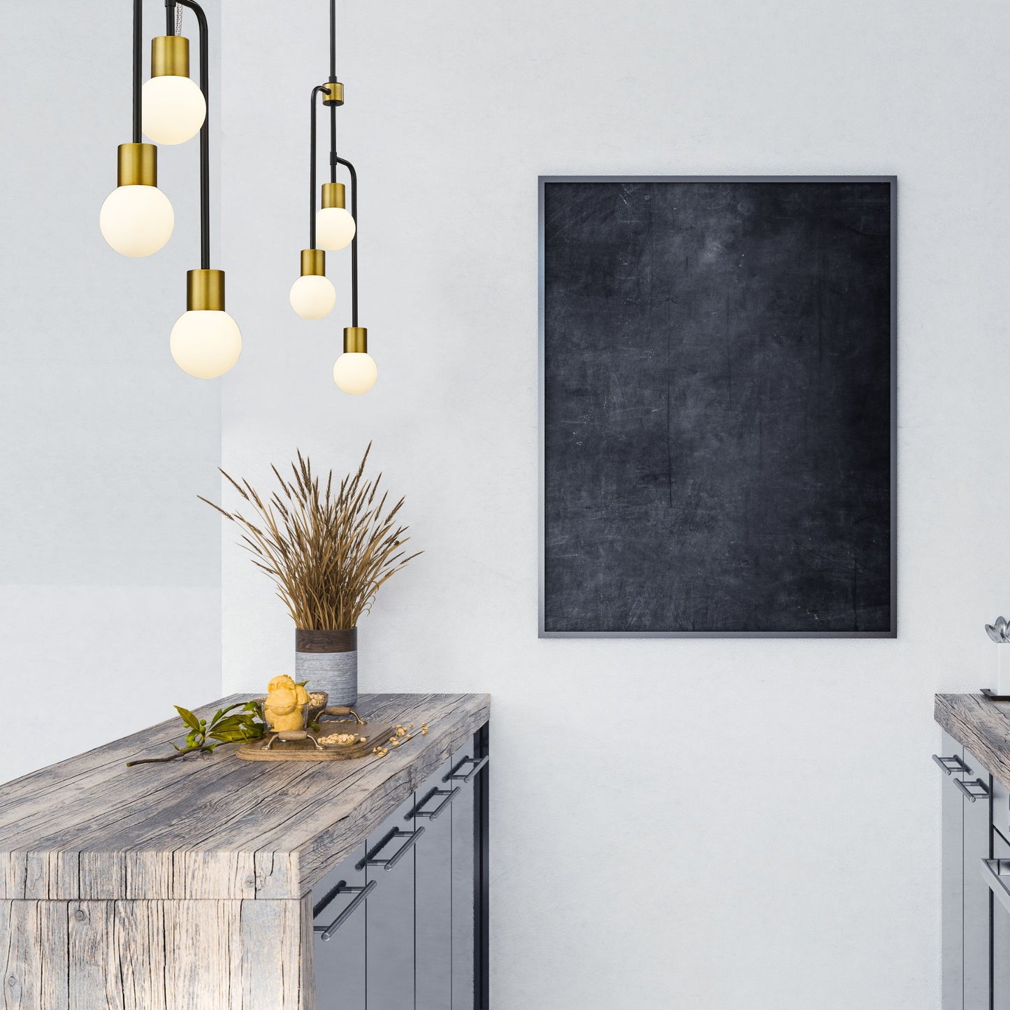 Neutra 3 Light Chandelier Matte Black + Foundry Brass