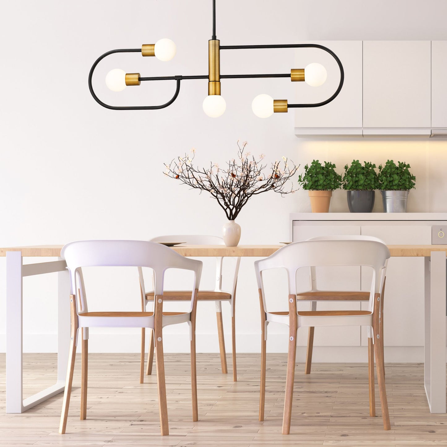 Neutra 5 Light Linear Chandelier Matte Black + Foundry Brass