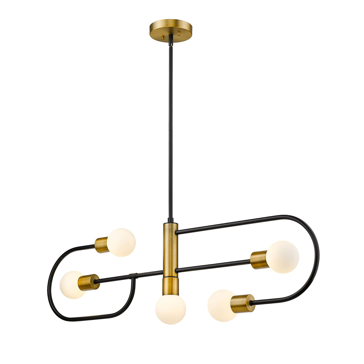Neutra 5 Light Linear Chandelier Matte Black + Foundry Brass