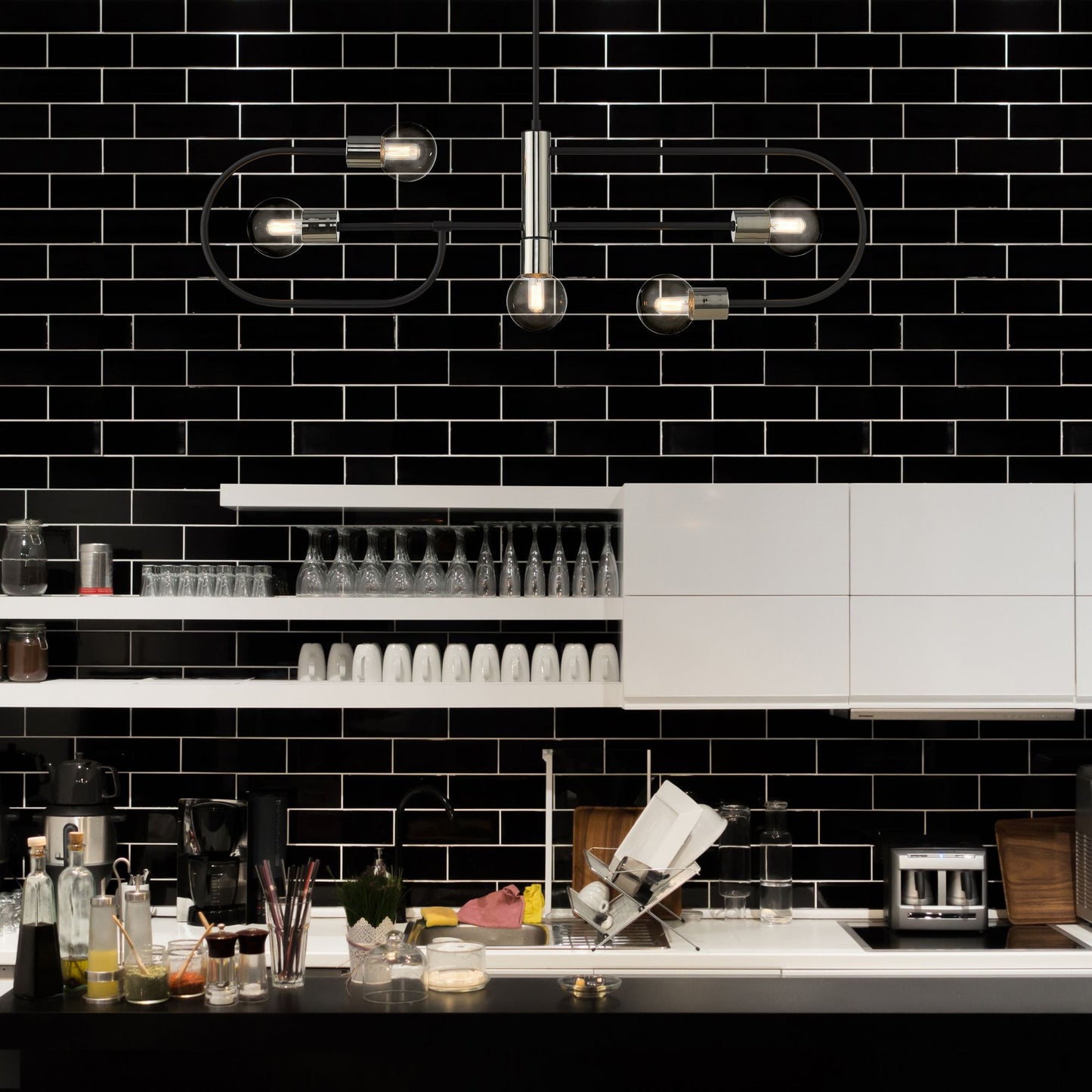 Neutra 5 Light Linear Chandelier Matte Black + Polished Nickel