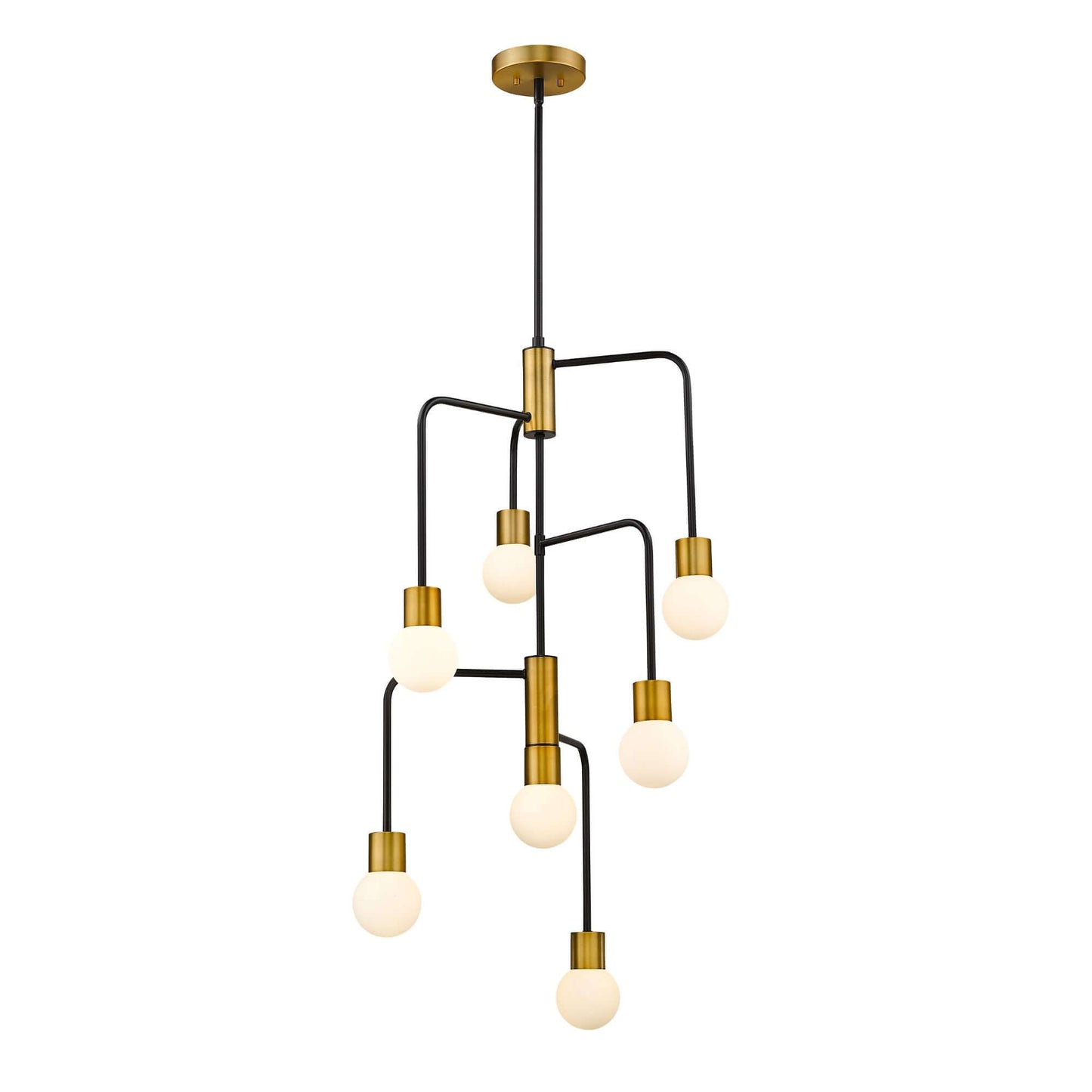 Neutra 7 Light Chandelier Matte Black + Foundry Brass