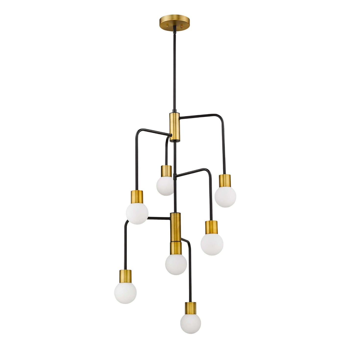 Neutra 7 Light Chandelier Matte Black + Foundry Brass