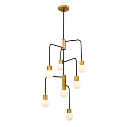 Neutra 7 Light Chandelier Matte Black + Foundry Brass