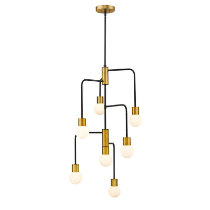 Neutra 7 Light Chandelier Matte Black + Foundry Brass