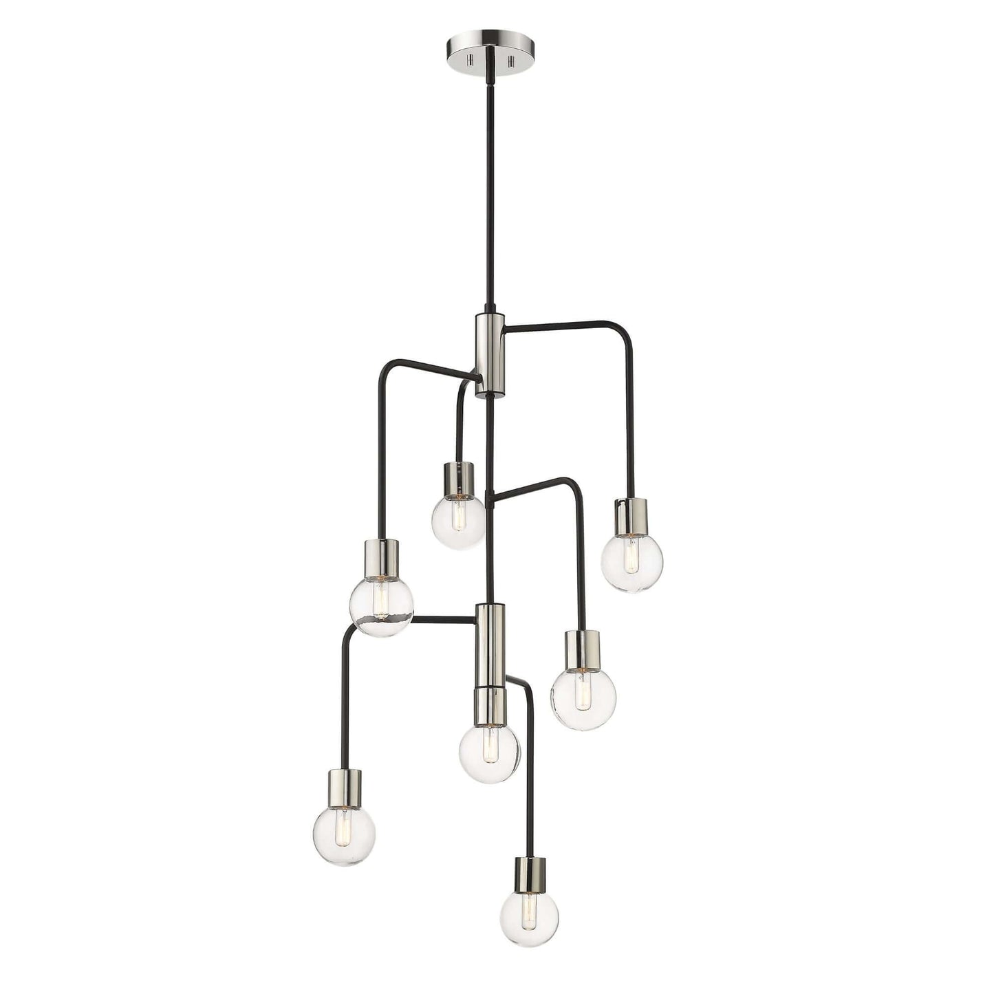 Neutra 7 Light Chandelier Matte Black + Polished Nickel