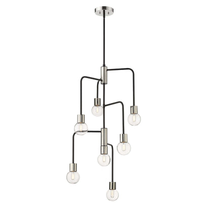 Neutra 7 Light Chandelier Matte Black + Polished Nickel