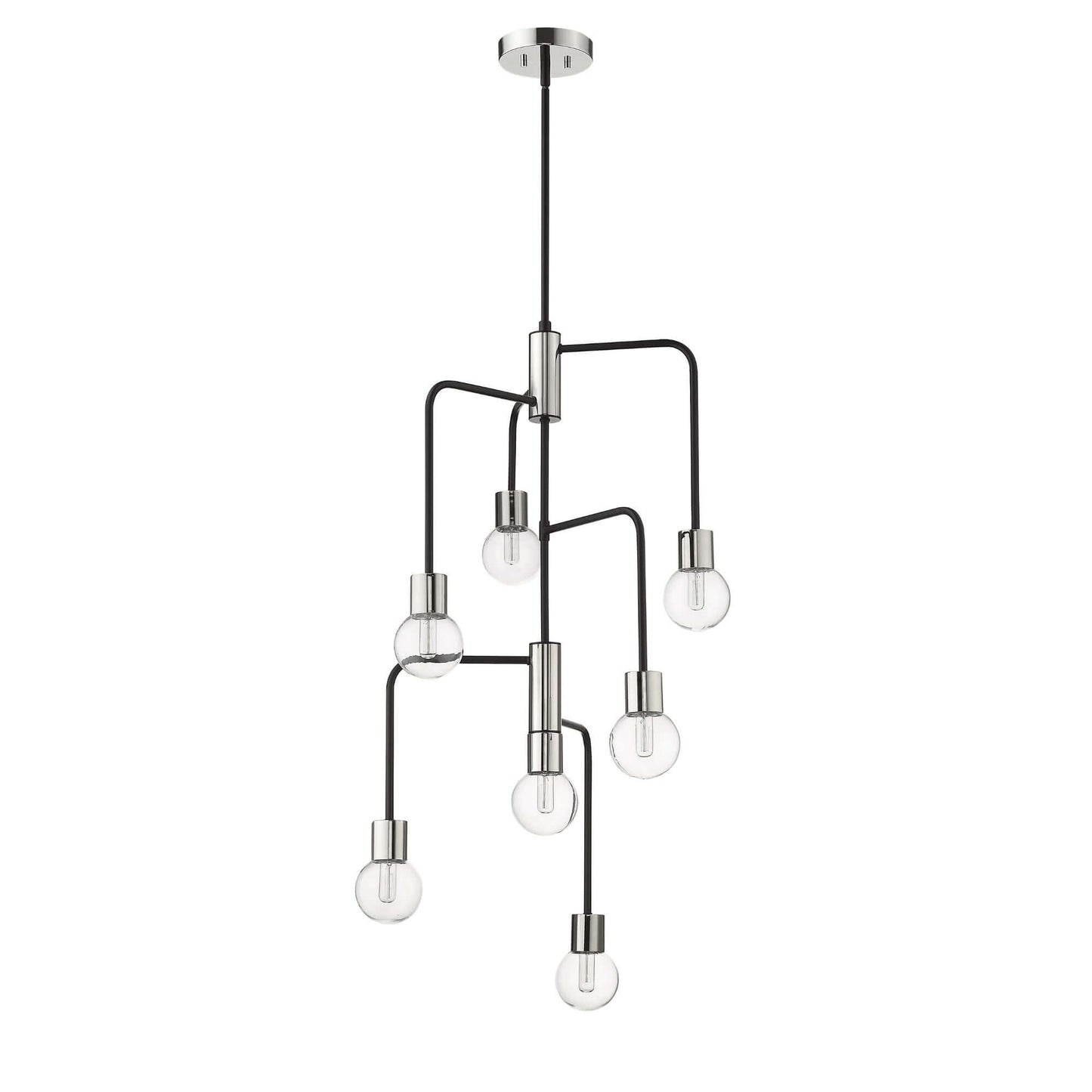 Neutra 7 Light Chandelier Matte Black + Polished Nickel