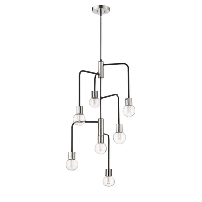 Neutra 7 Light Chandelier Matte Black + Polished Nickel