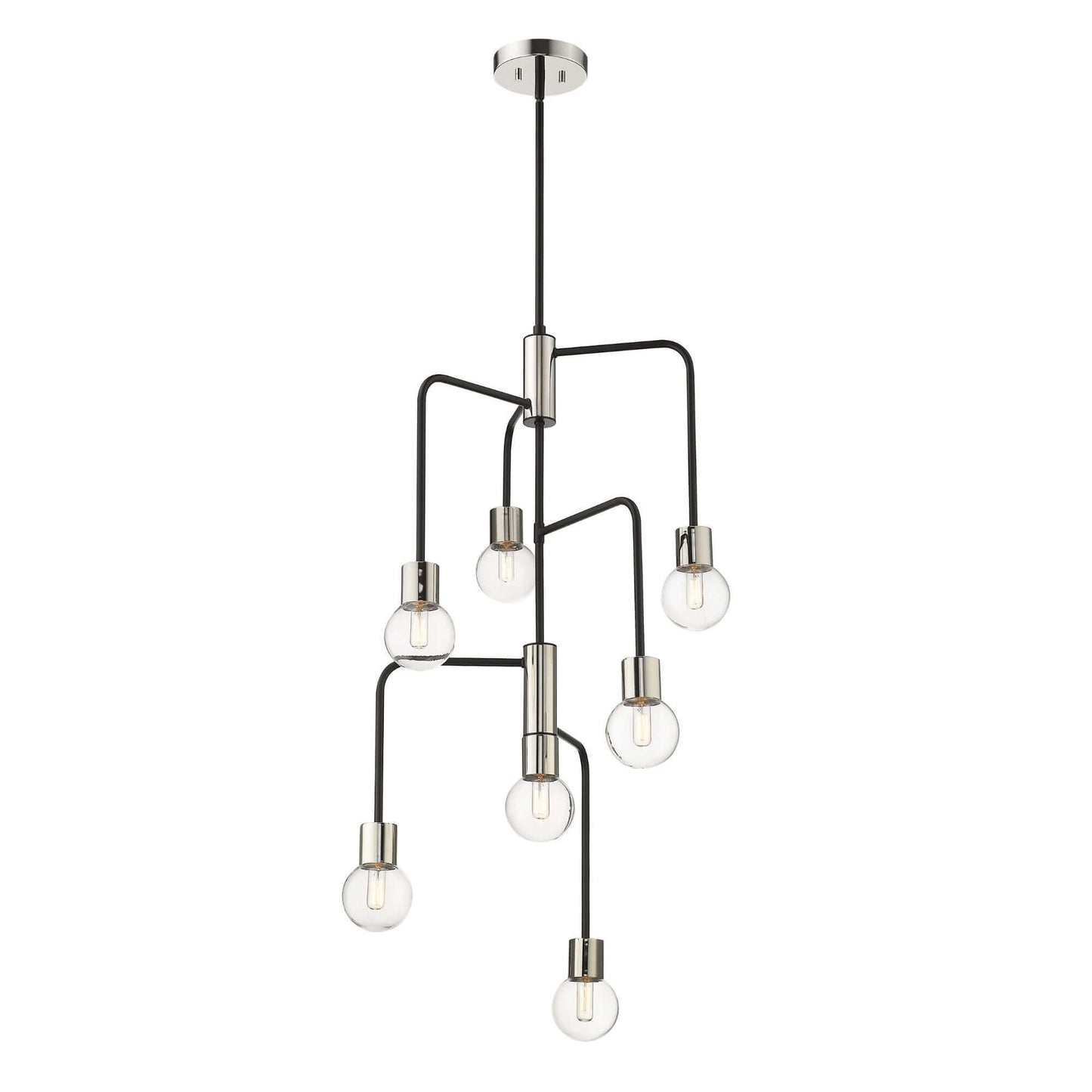 Neutra 7 Light Chandelier Matte Black + Polished Nickel