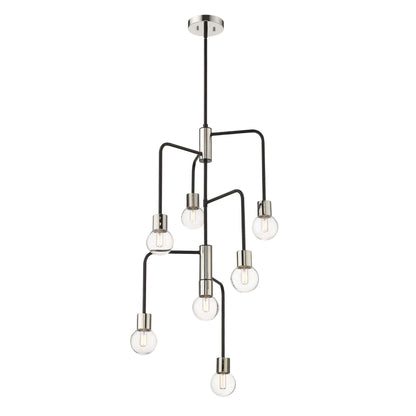 Neutra 7 Light Chandelier Matte Black + Polished Nickel
