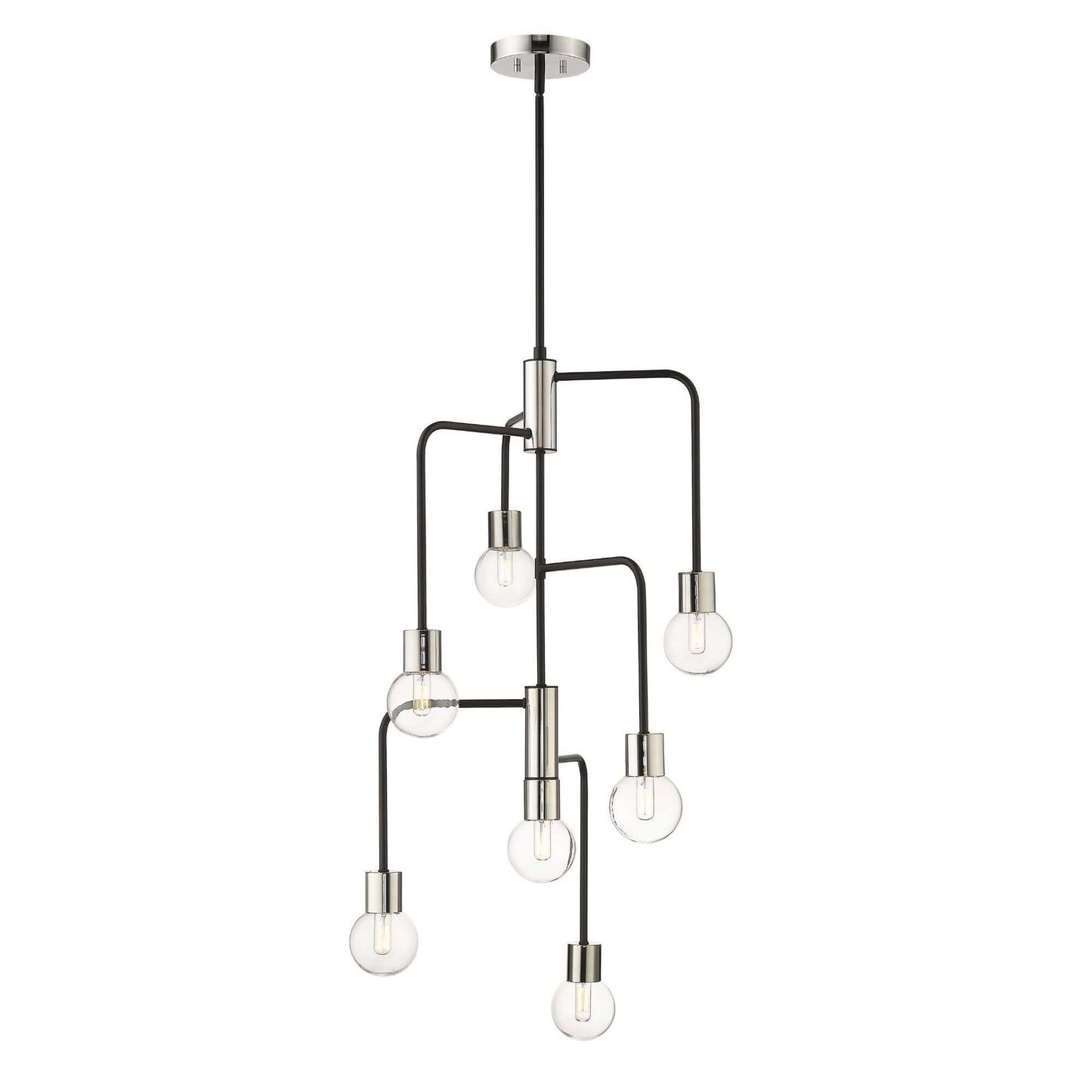 Neutra 7 Light Chandelier Matte Black + Polished Nickel