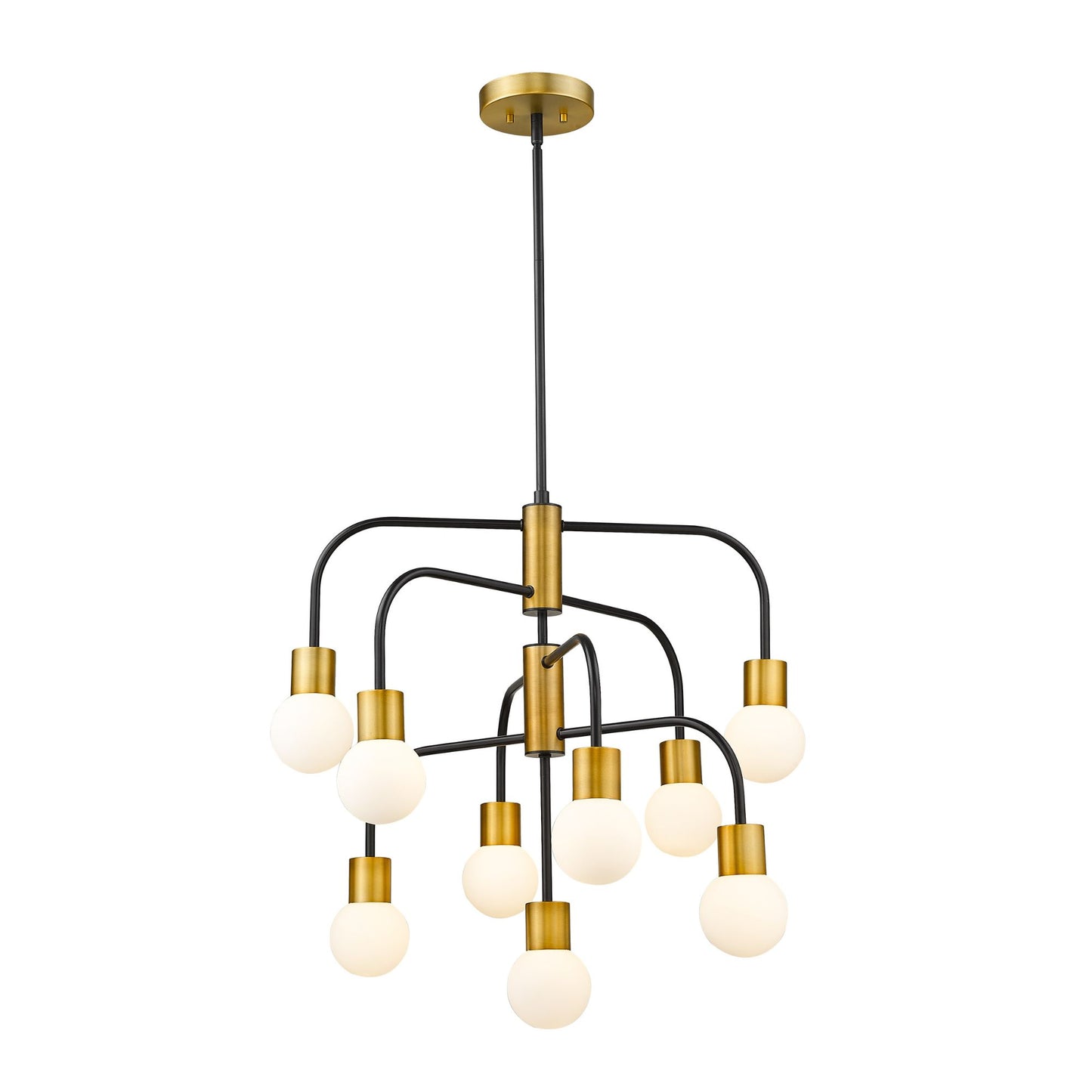 Neutra 9 Light Chandelier Matte Black + Foundry Brass