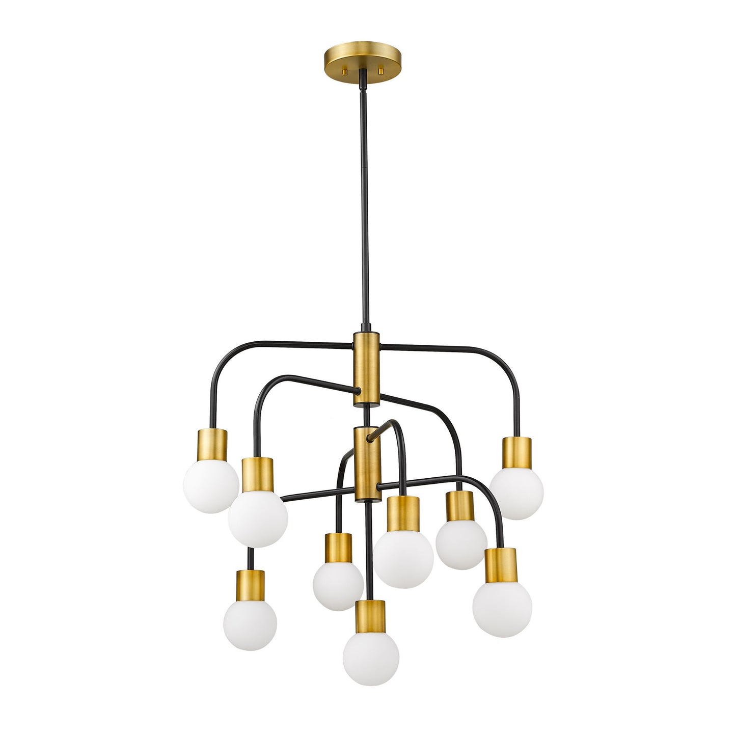 Neutra 9 Light Chandelier Matte Black + Foundry Brass