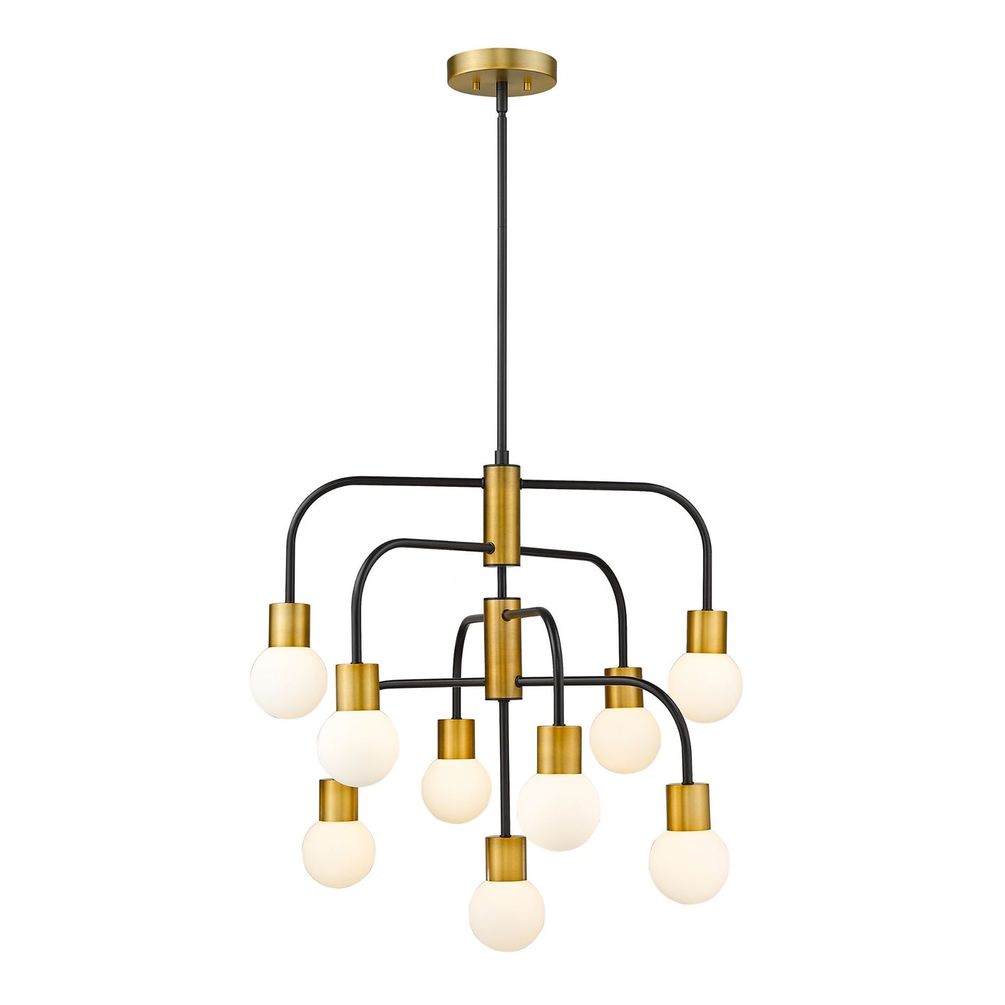 Neutra 9 Light Chandelier Matte Black + Foundry Brass