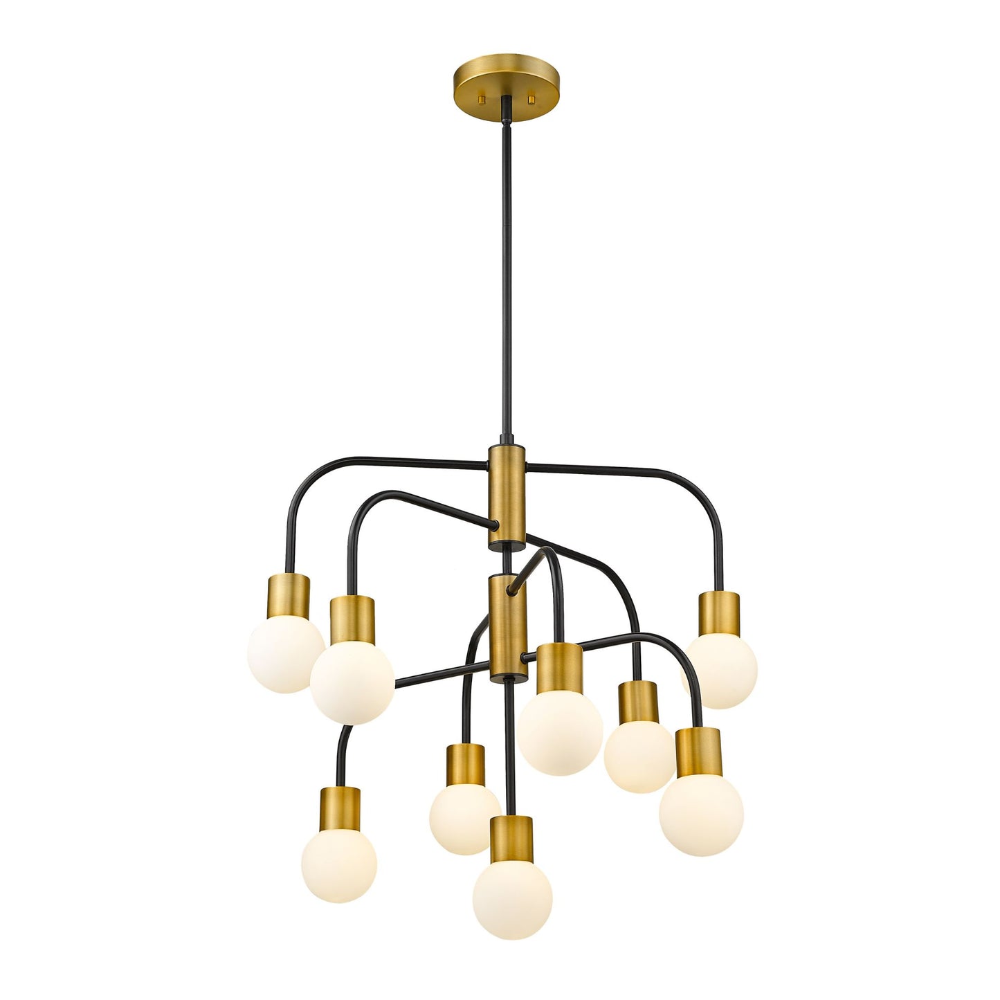 Neutra 9 Light Chandelier Matte Black + Foundry Brass