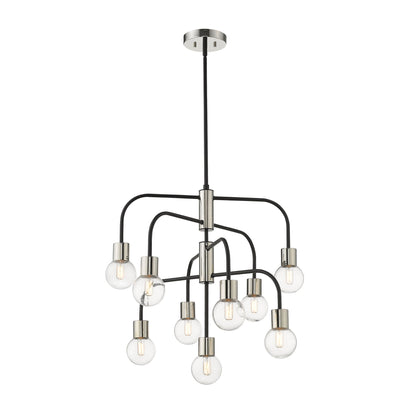 Neutra 9 Light Chandelier Matte Black + Polished Nickel