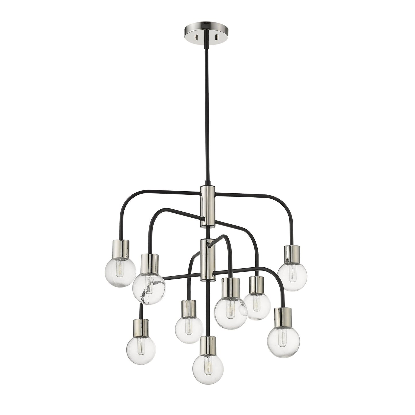 Neutra 9 Light Chandelier Matte Black + Polished Nickel