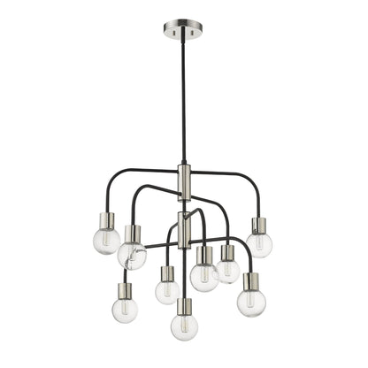 Neutra 9 Light Chandelier Matte Black + Polished Nickel