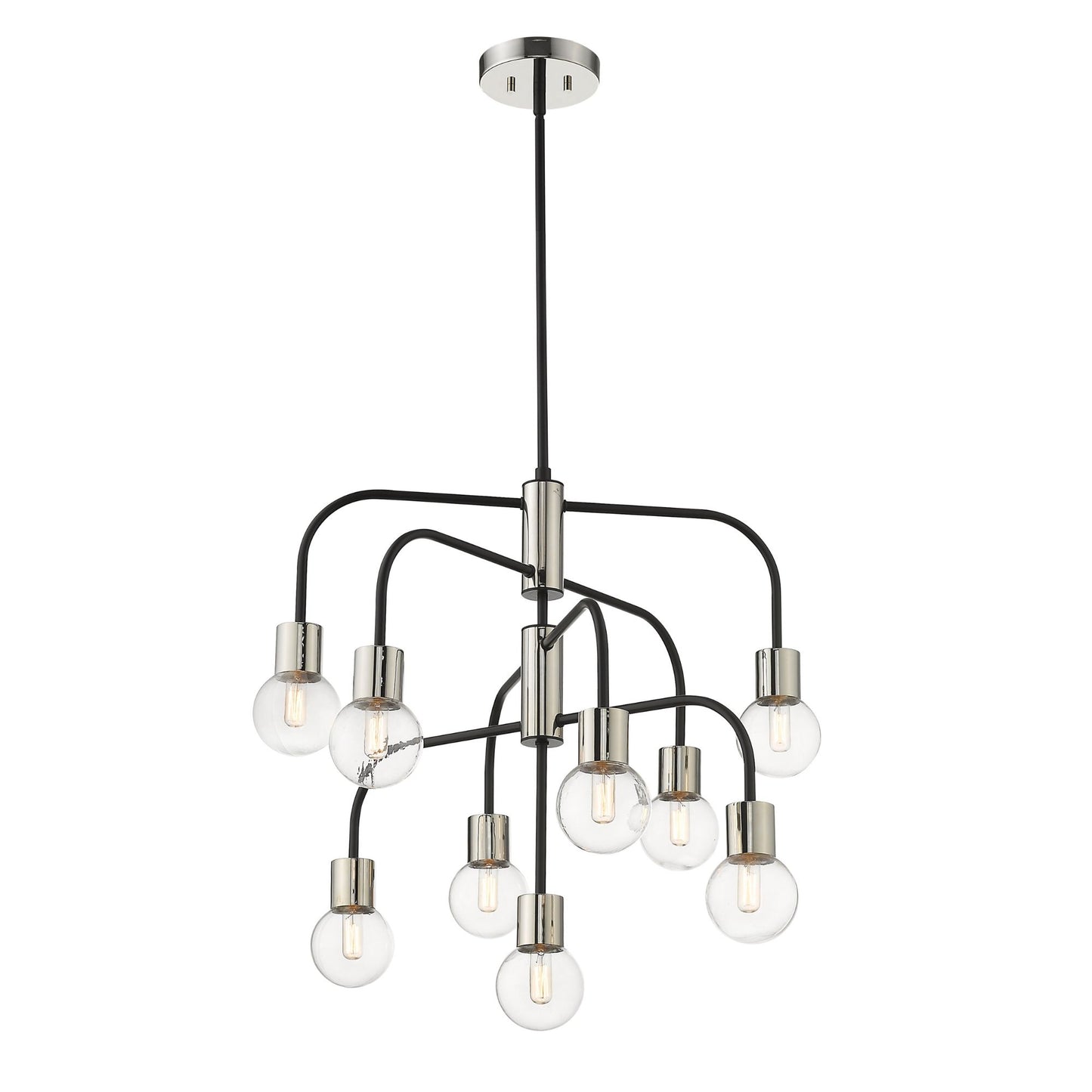 Neutra 9 Light Chandelier Matte Black + Polished Nickel