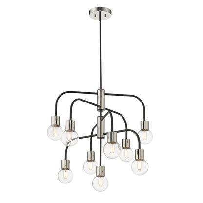 Neutra 9 Light Chandelier Matte Black + Polished Nickel