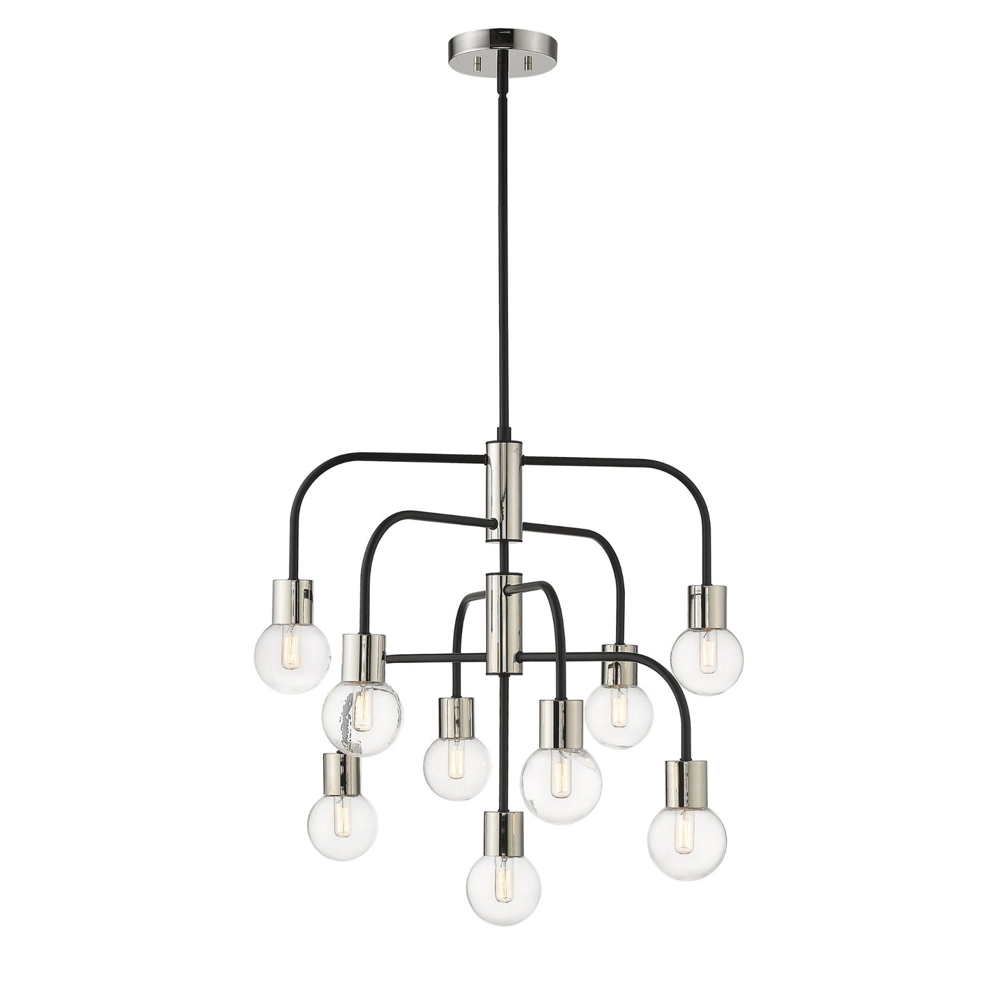 Neutra 9 Light Chandelier Matte Black + Polished Nickel