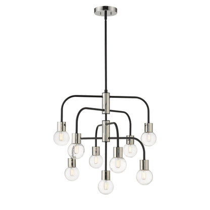Neutra 9 Light Chandelier Matte Black + Polished Nickel