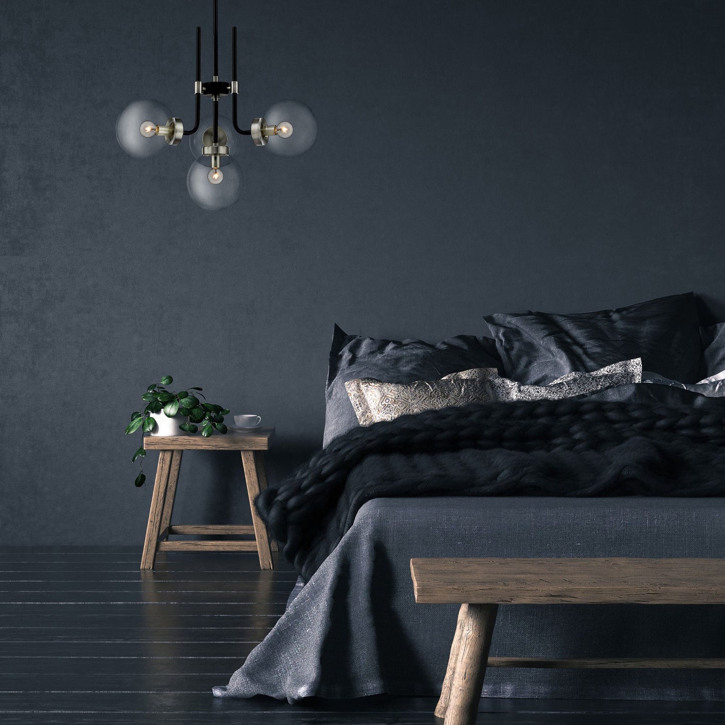Parsons 4 Light Chandelier Matte Black + Brushed Nickel