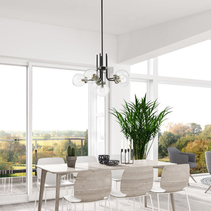 Parsons 6 Light Chandelier Matte Black + Brushed Nickel
