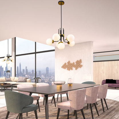 Parsons 6 Light Chandelier Matte Black + Olde Brass