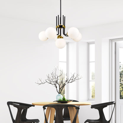 Parsons 6 Light Chandelier Matte Black + Olde Brass