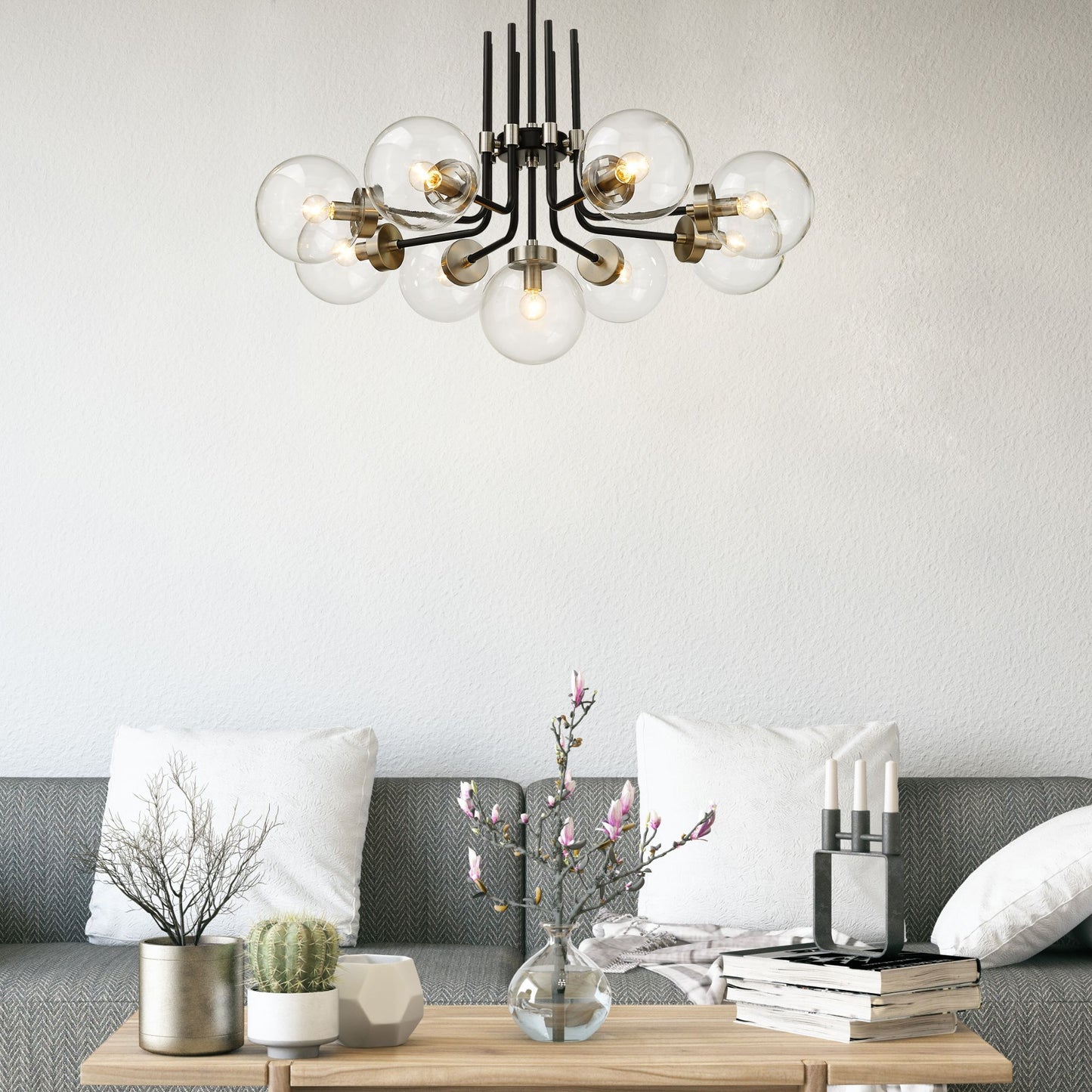 Parsons 9 Light Chandelier Matte Black + Brushed Nickel