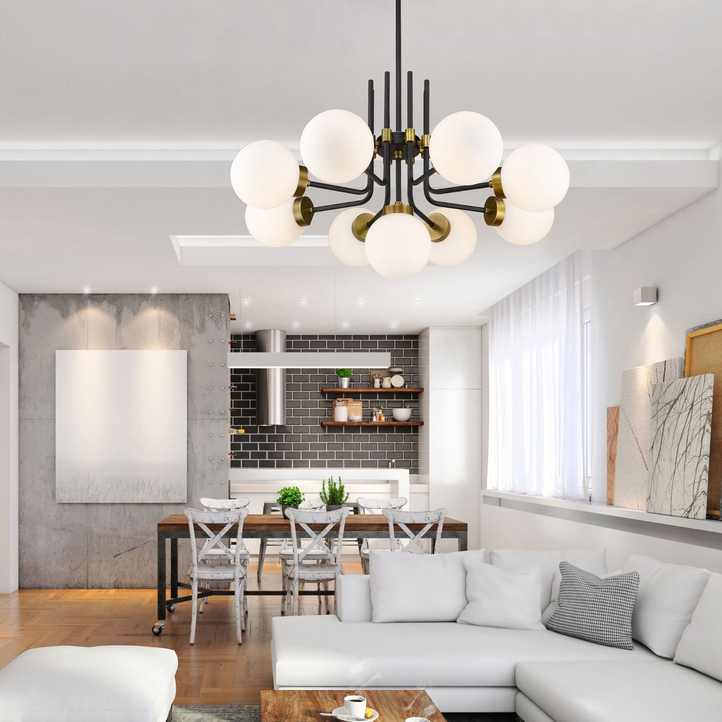 Parsons 9 Light Chandelier Matte Black + Olde Brass