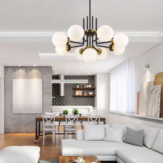 Parsons 9 Light Chandelier Matte Black + Olde Brass