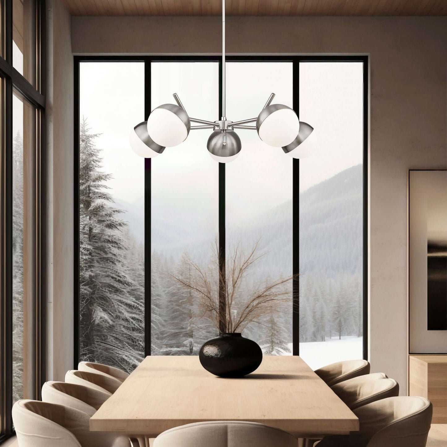 Realm Sphere 5 Light Chandelier Brushed Nickel