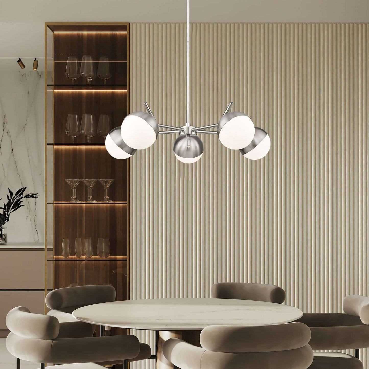 Realm Sphere 5 Light Chandelier Brushed Nickel