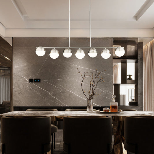 Realm Sphere 7 Light Linear Chandelier Brushed Nickel